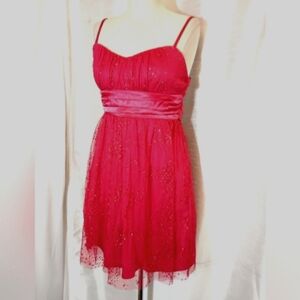 By & By Sparkle Dress,  Red Spaghetti Strapped, Bow, Empire Waist, ZipUp,2- 3